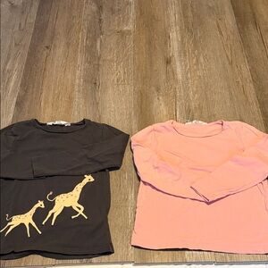 H&M Girls Long-Sleeve Tops - Black & Pink with Giraffe Print